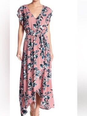 Splendid Tulip Sleeve Floral Maxi Dress Style SD12171X1 Dusty Pink/Mauve
